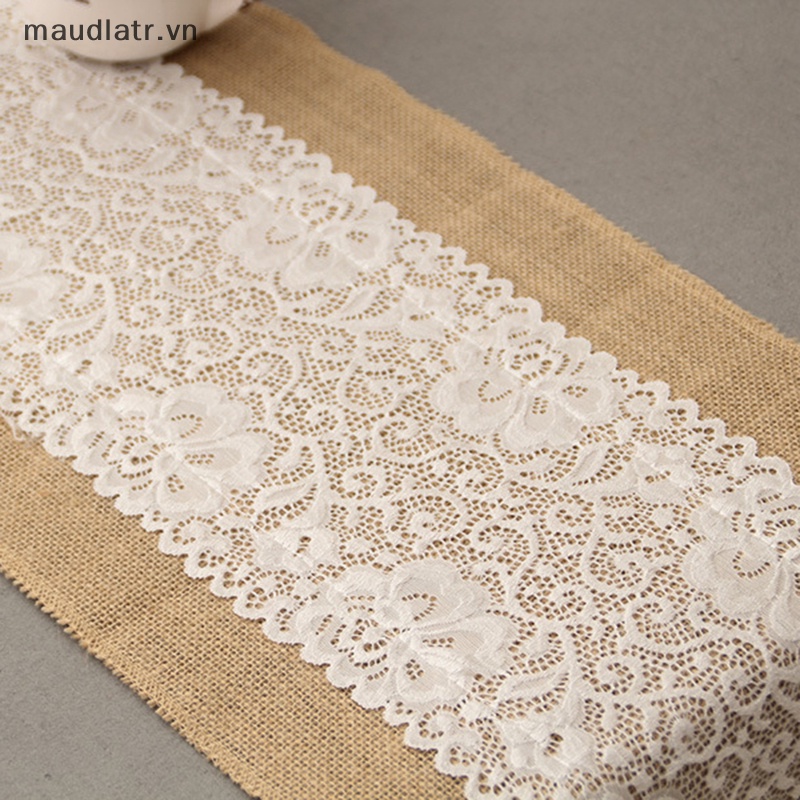 Khăn Trải Bàn Vải Bố Phối Ren Tự Nhiên 30x180cm Dùng Trang Trí Tiệc Cưới