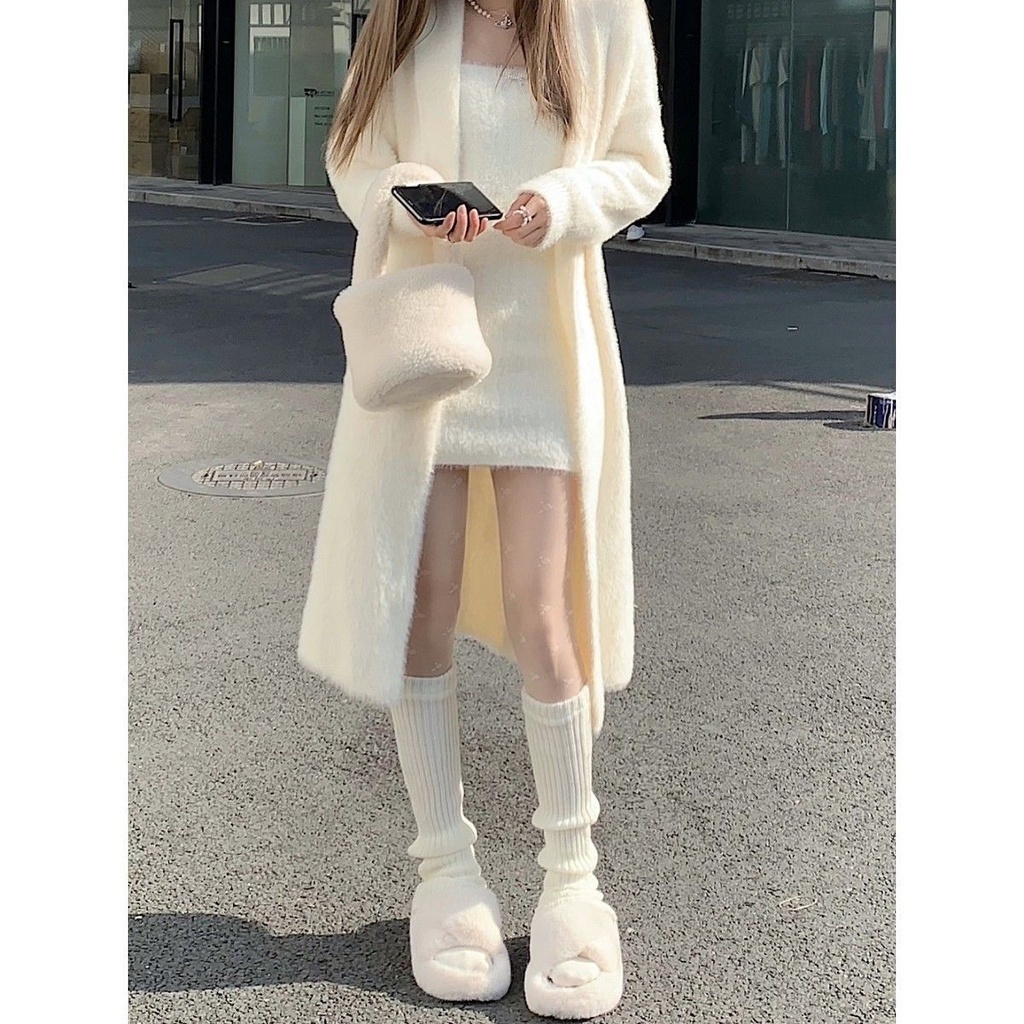 Set 2 Mảnh Phong Cách Tiêu Thư, Màu Trắng Sang Trọng Thuần Khiết Mix Áo Cardigan