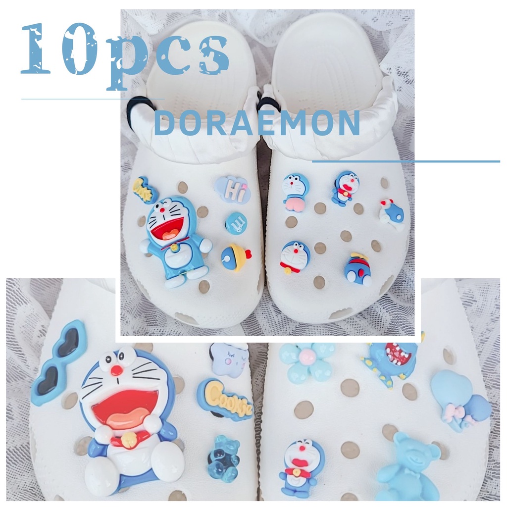 Set 10 Phụ Kiện Trang Trí Giày Crocs Hình Mèo Máy Doraemon#Cartoon