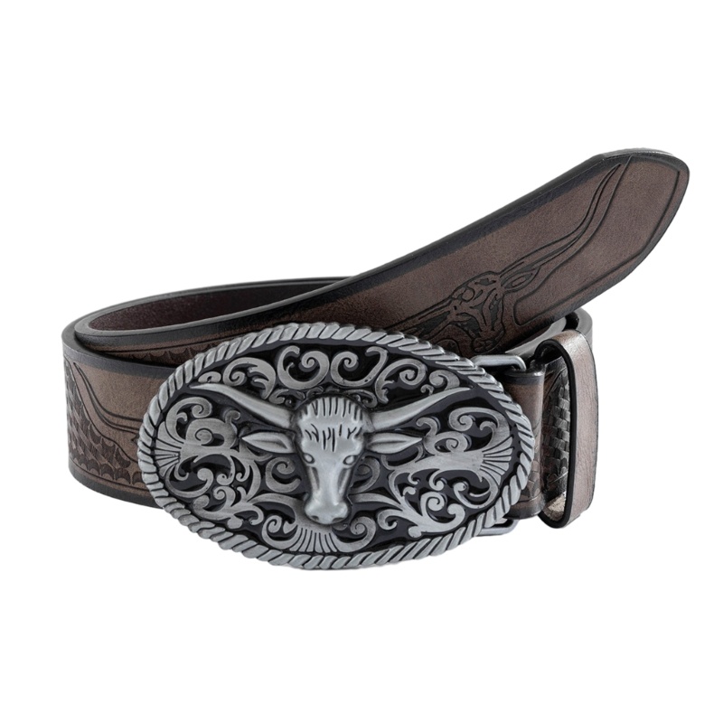 Ch * oready stock o men belt cool texasbull buckle pants belt nam vintage western waist strap
