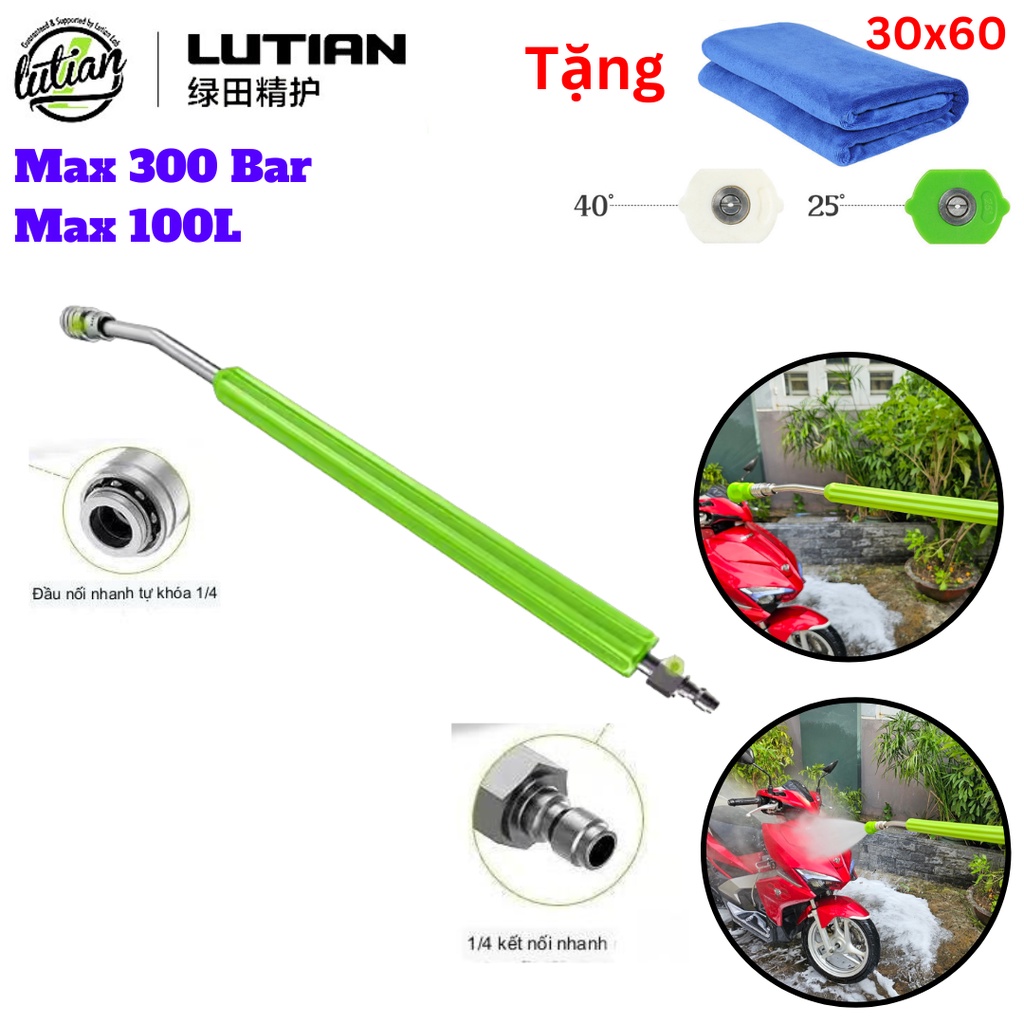 Thanh Nối Dài Chính Hãng Lutian Inox 304 Nối Nhanh Tự Động 1/4 Cho S.úng Rửa Xe Máy Áp Lực Cao