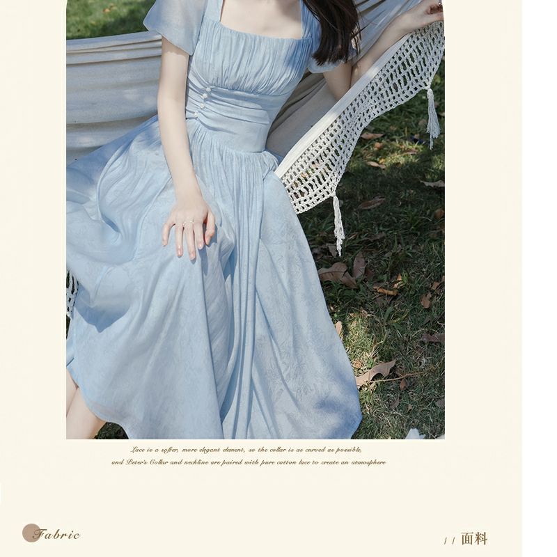 Đầm Tay Phồng Cổ Vuông Thiết Kế Mới Xinh Xắn Thời Trang Theo Phong Cách Pháp