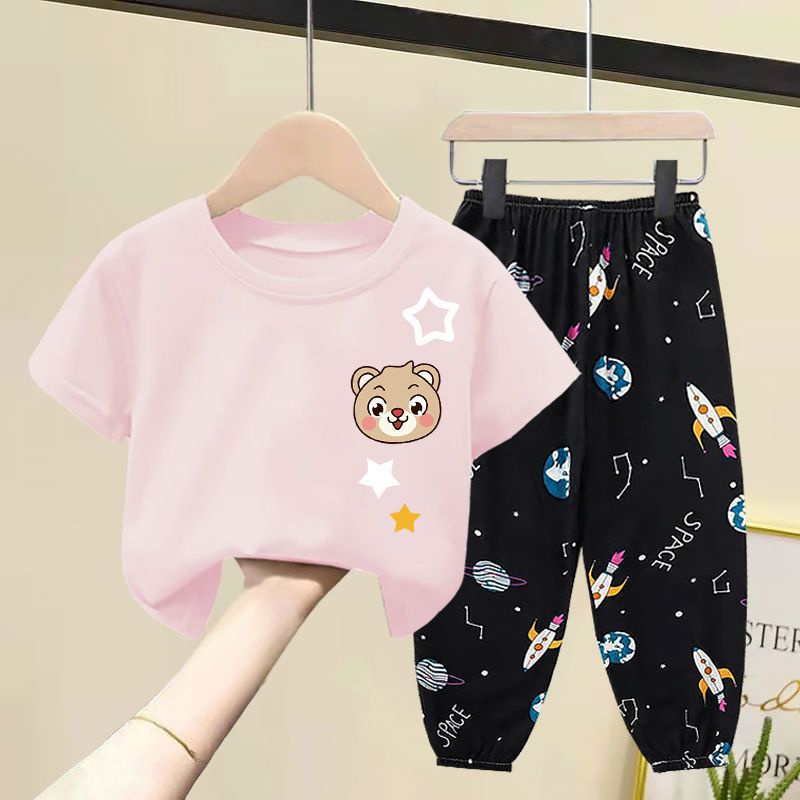 Set Áo Thun Tay Ngắn Và Quần Dài Phong Cách Hàn Quốc Cho Bé