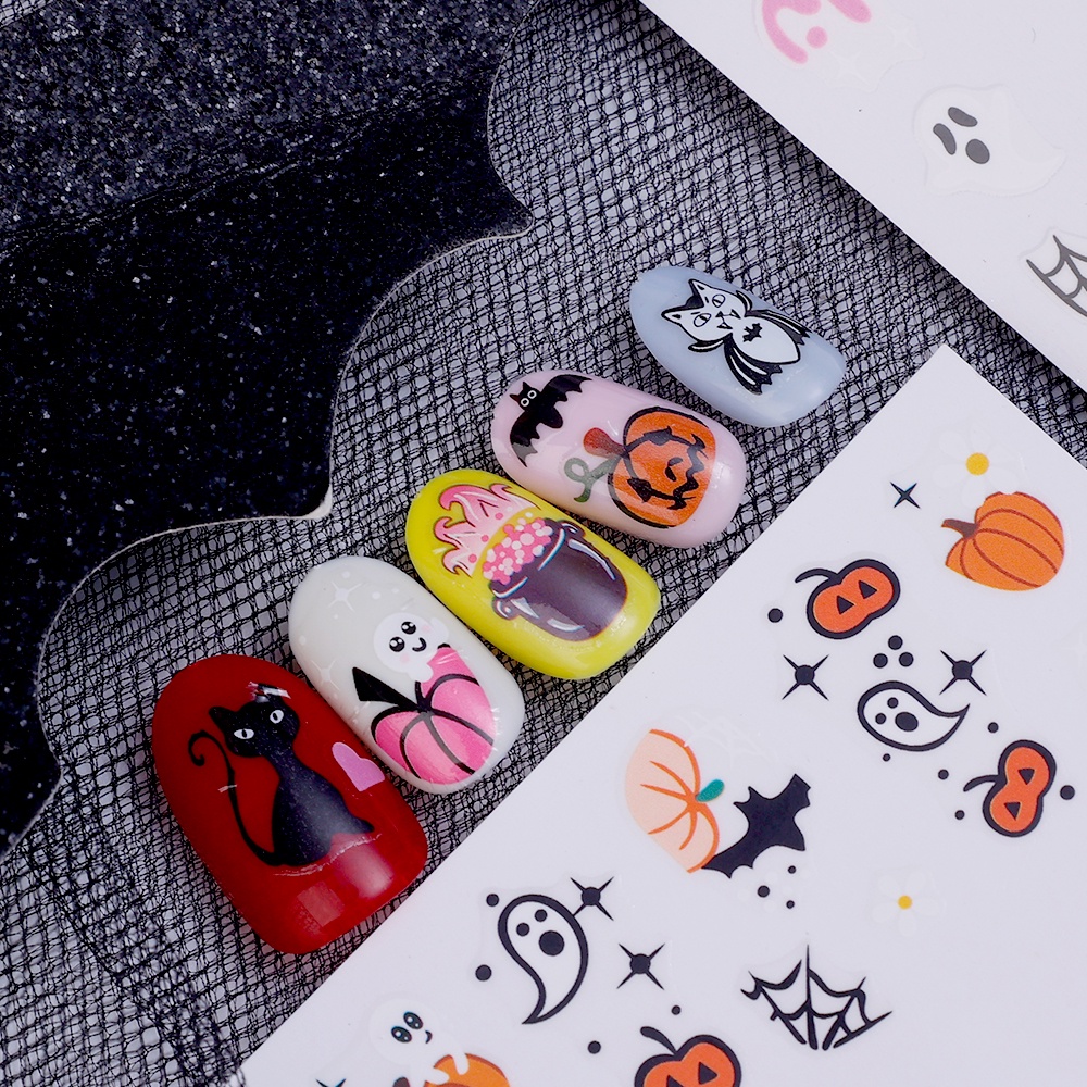 Halloween ma bí ngô dơi mạng nhện dán móng tay / phim hoạt hình giấy dễ thương băng dính móng tay / chuyển nước decal móng tay silder / đồ trang trí nghệ thuật làm móng