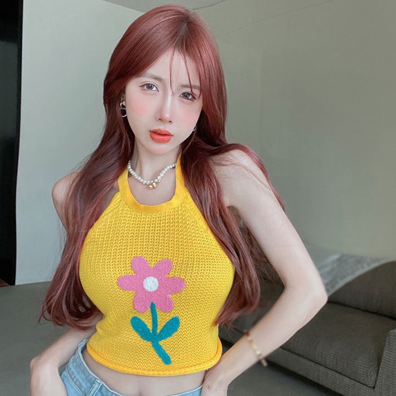 Phụ nữ croptop mùa hè dây lưng không lưng Áo hai dây băng dệt kim áo khoác không tay