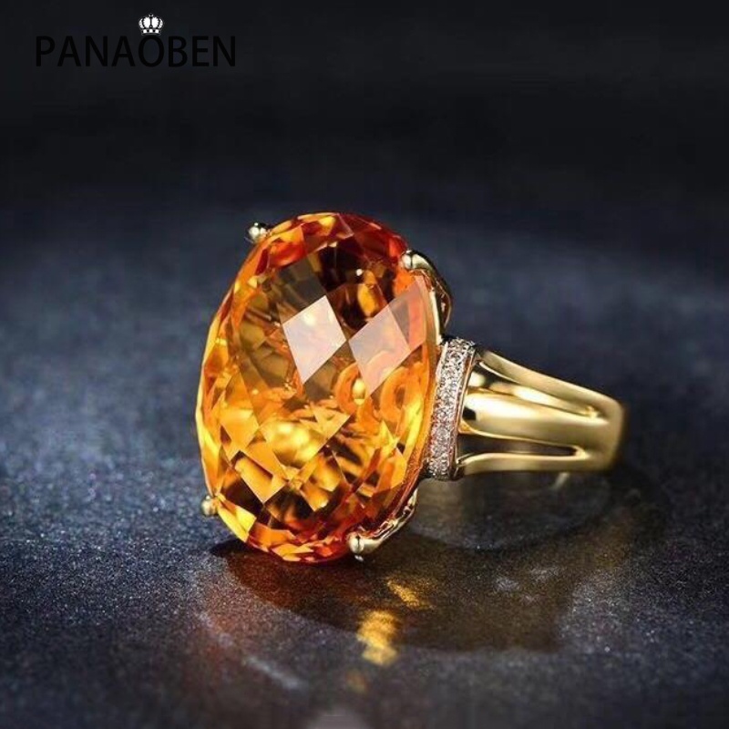♥ Mới trong cổ điển sáu móng vuốt khảm sáng nhẫn pha lê vàng sang trọng cho phụ nữ đính hôn cổ điển món quà trang sức thanh lịch