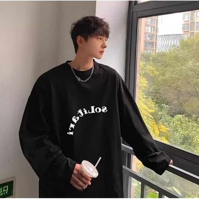 Áo Thun Tay Dài Cổ Tròn Dáng Rộng Phong Cách Retro Mỹ Thời Trang Cao Cấp Cho Nam