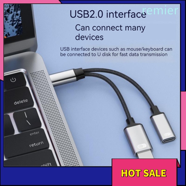 Re multi-function type-c 2-in-1 adapter cable pd fast charge otg tương thích cho ipad pro / tv chromecast samsung
