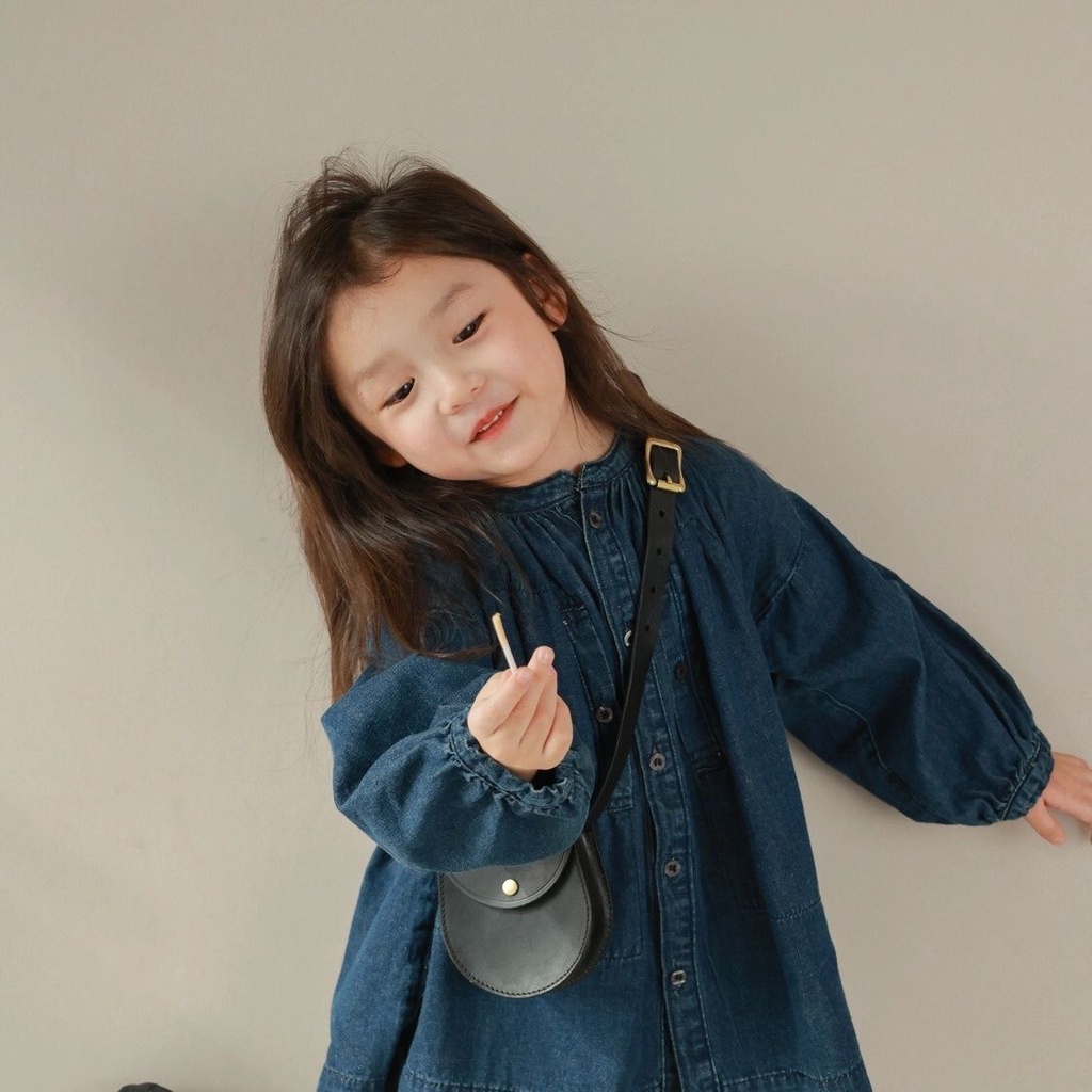 Miyababy Váy bé gái váy denim dài tay phiên bản Hàn Quốc mặc thoải mái phù hợp cho bé từ 2-10 tuổi