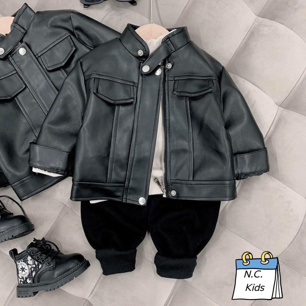 SIZE ĐẠI 9-28KG: ÁO KHOÁC DA CỔ TRỤ SÀNH ĐIỆU CHO BÉ TRAI - AKD23