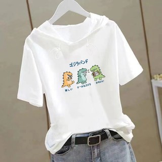 短袖 大 尺码 连帽 上衣 时尚 女裝 卫 衣 t 恤 衣服 white hoodie short sleeve top summer new hoodie clothing trùm đầu t-shirt thời trang hoodie women in casual loose short sleeve top women