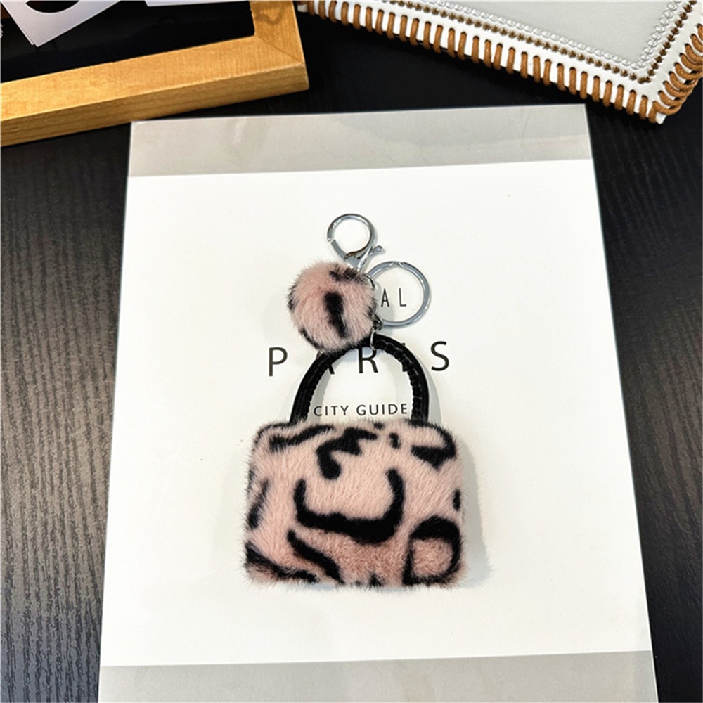 Hình dạng túi xách dễ thương fluffy keychain sáng tạo leopard plush ball keyrings cho phụ nữ người giữ chìa khóa ô tô phụ kiện quà tặng bạn bè