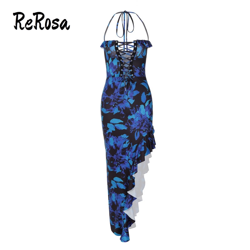 Rerosa women midi dress in irregular hollow backless 2023 phong cách mới slim fit không tay lệch vai