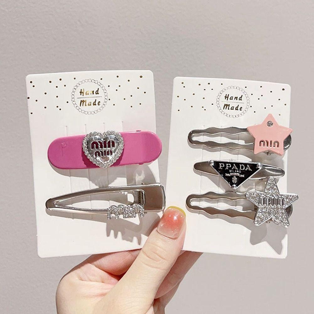 Lưng2 Kẹp Tóc Kim Loại Hình Ngôi Sao / Trái Tim / Ngôi Sao Đính Đá Xinh Xắn