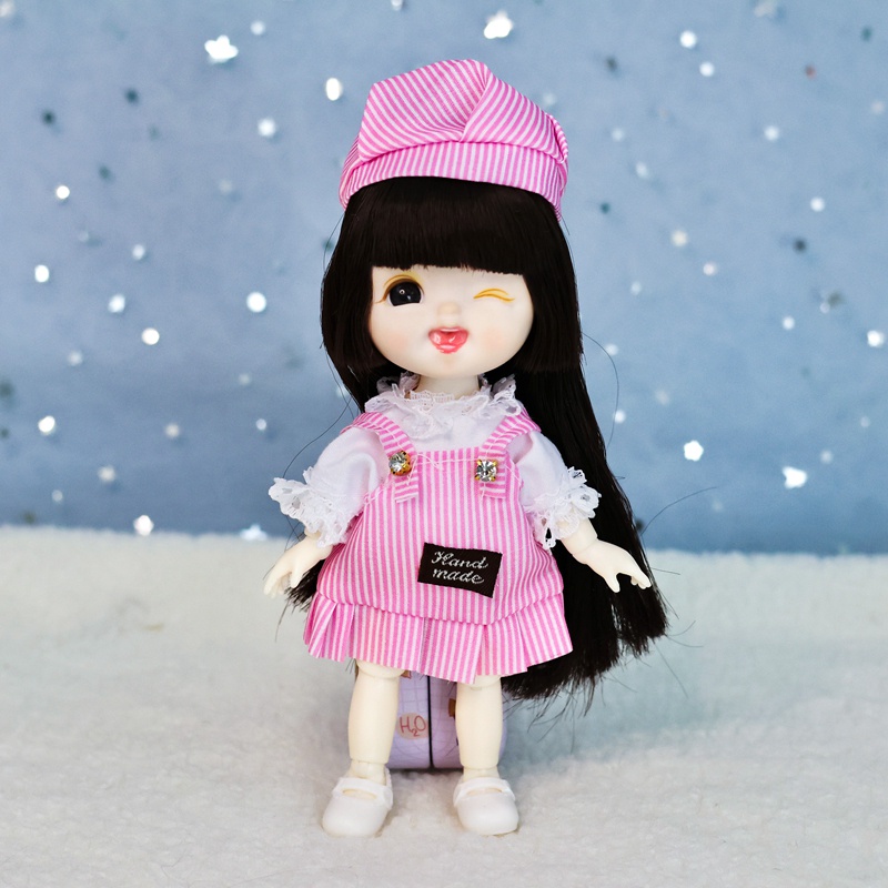 Búp bê 16cm mới cho trẻ em hình dạng khuôn mặt nhỏ dễ thương 13 khớp bjd với quần áo đồ chơi tự làm cô gái