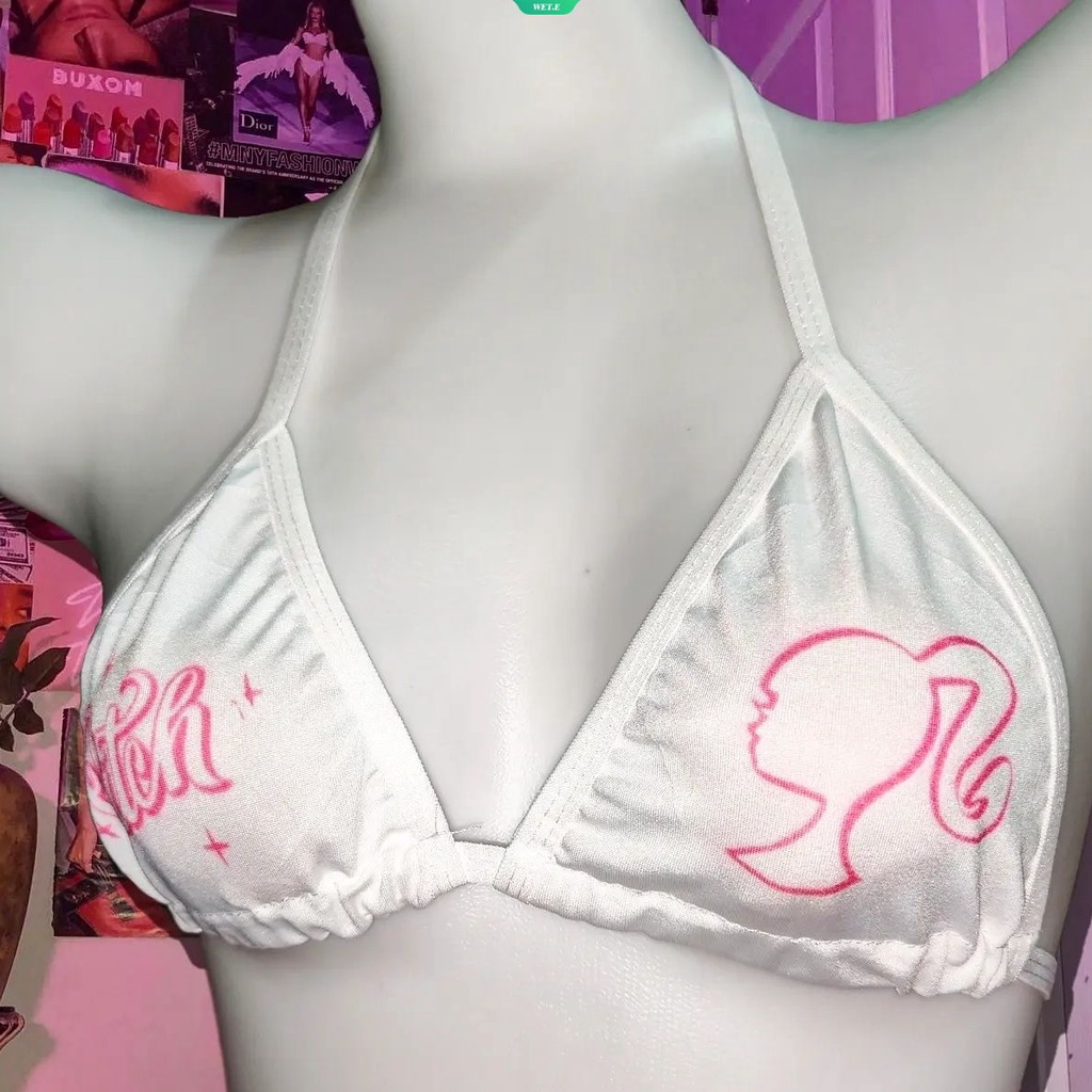 Mới kawaii barbie công chúa in dây buộc cổ áo ngực đẹp lưng đồ lót sexy cúp tam giác không có vòng thép có thể điều chỉnh y2k cô gái