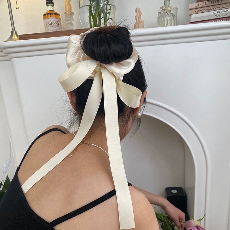 Vòng buộc tóc lớn Haimeikang nơ ruy băng satin màu trơn thanh lịch