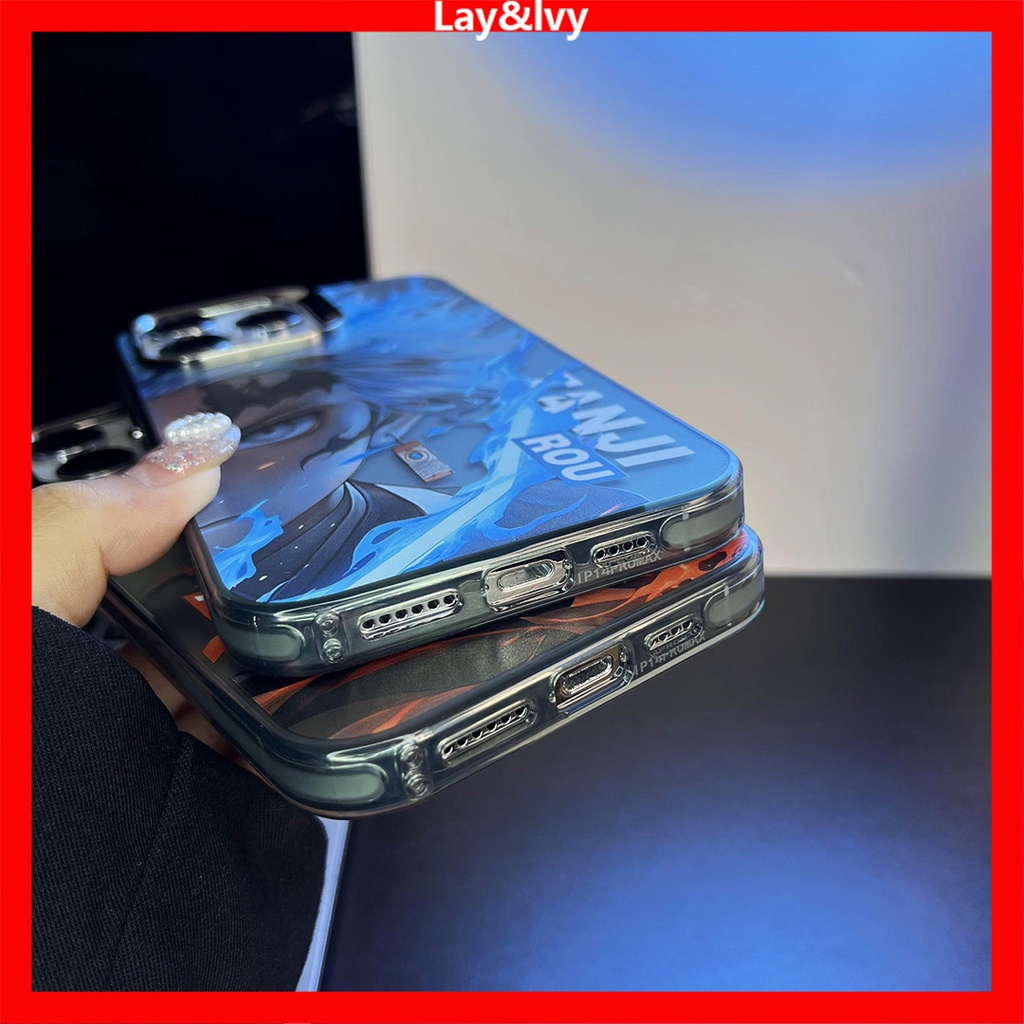 Phim hoạt hình phim hoạt hình anime demon slayer blade tanjiro mạ kim loại khung ống kính imd vỏ điện thoại silicon thích hợp cho iphone 14 14pro 14max 13promax 12 12promax 11