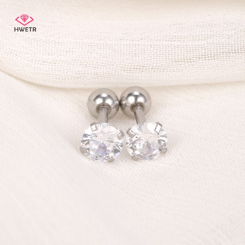 Khuyên tai HWETR kiểu mèo đính đá pha lê zircon thép không gỉ đơn giản thời trang dành cho nữ