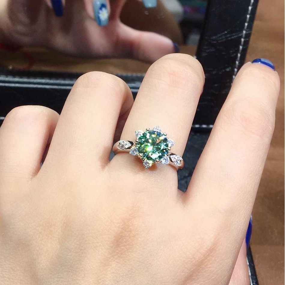⭐ Original full diamond blue green zircon moissanite diamond silver ring nữ trang sức hot-bán sang trọng