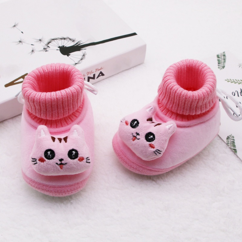 Bé trai bé gái giày bông trẻ sơ sinh trẻ sơ sinh mèo con cộng với nhung snow boots sơ sinh dễ thương đế mềm giày đi bộ mềm