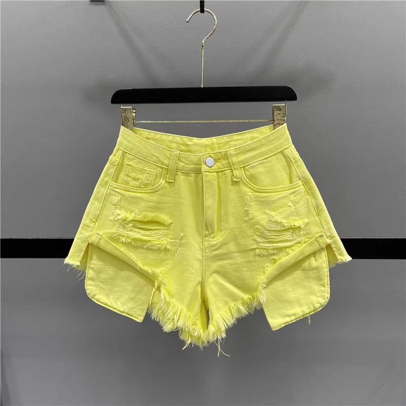 Quần Short denim Rách Tua Rua Dáng Chữ a Lưng Cao Thời Trang Mùa Hè Mới 2023 Cho Nữ
