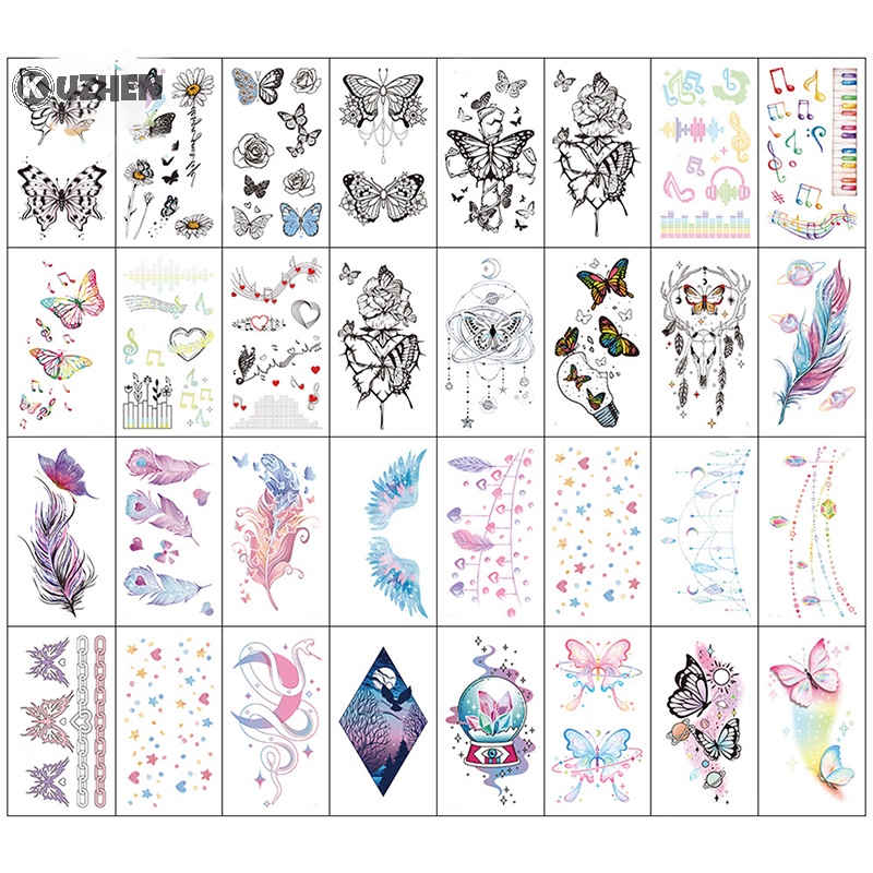 Kuzhen bướm nightglow hình xăm tạm thời phụ nữ nghệ thuật cơ thể paing cánh tay hình xăm sticker hot