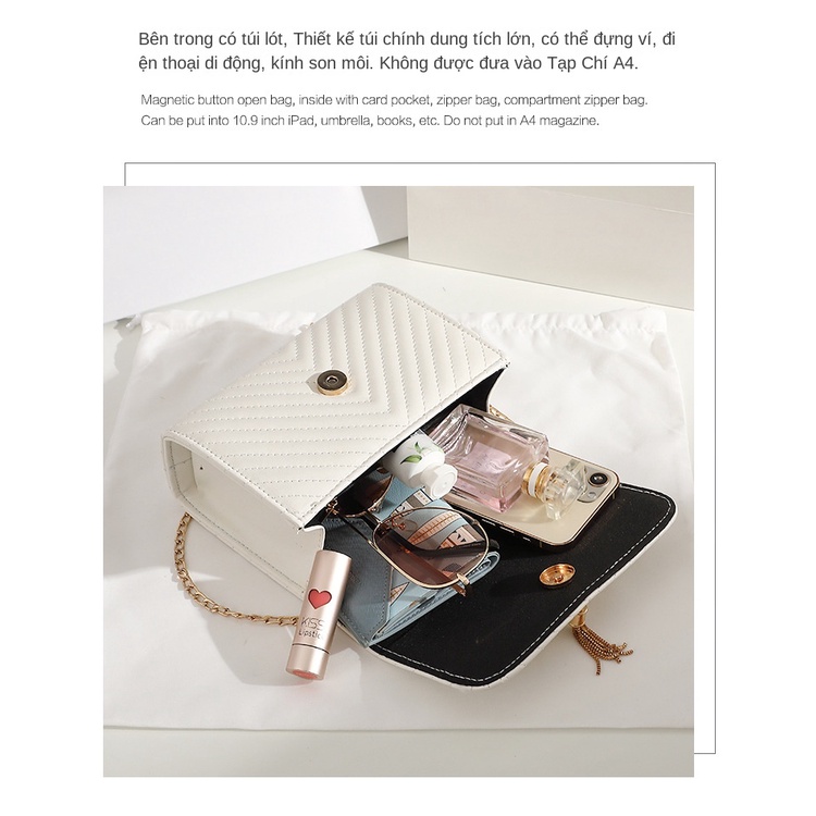 High-end trend women's bag, 2023 túi đeo vai thêu sọc thời trang mới, v-shaped tassel embellished cross-body bag