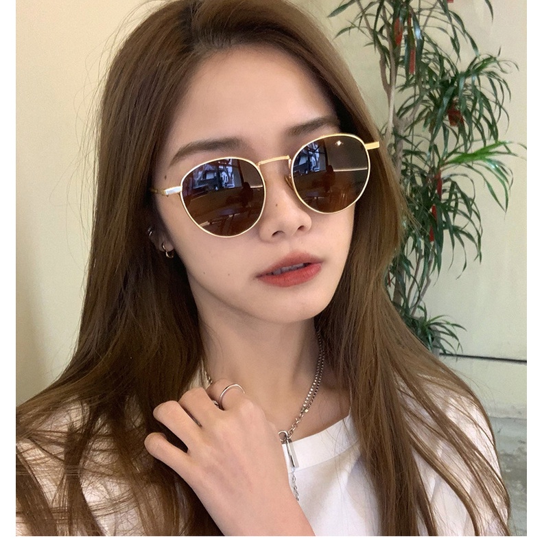 Kính râm thời trang cho nữ che nắng ngoài trời khung tròn uv kính râm hợp thời trang