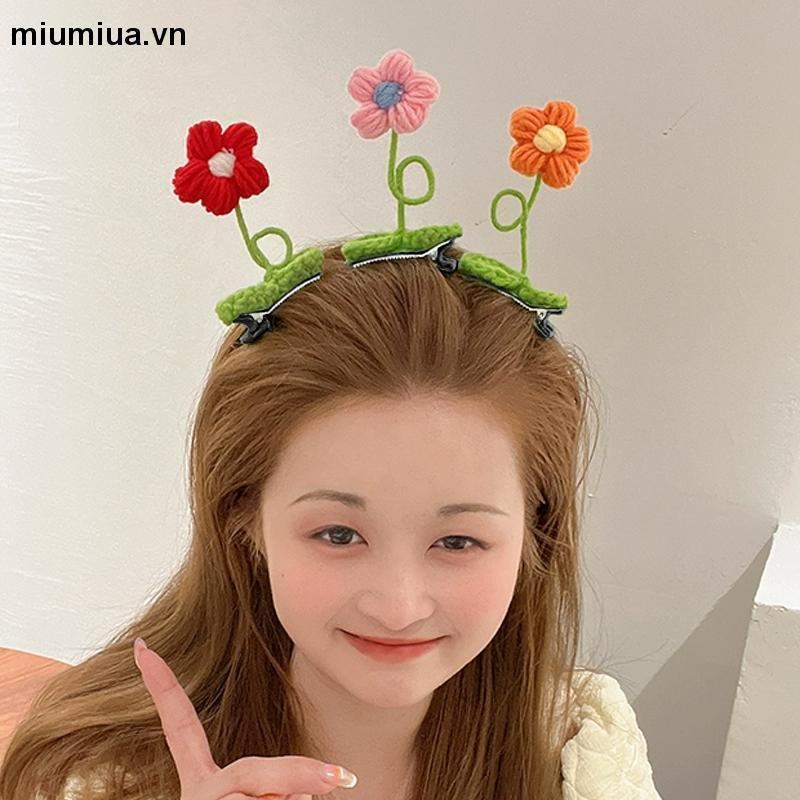 Miumiua🔮Kẹp tóc cây mầm xinh, hoa 6 cánh bằng len handmade
