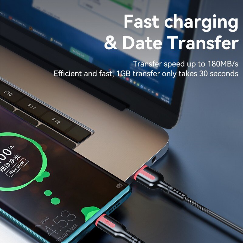Cáp usb loại c 6a 66w sạc siêu nhanh ngày dây điện thoại micro usb dây sạc cho iphone huawei xiaomi samsung cáp usb c