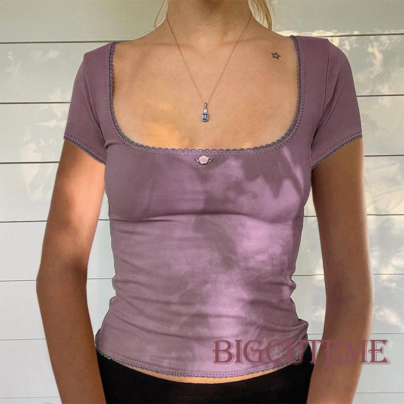 Áo Thun Tay Ngắn Cổ Chữ U Màu Trơn Dáng Ôm Thời Trang Mùa Hè Dành Cho Nữ