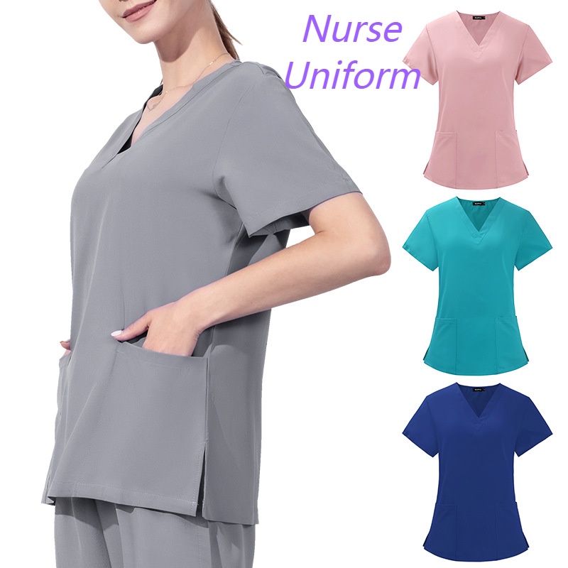 Áo Đồng Phục Y Tá / Bác Sĩ / Spa Tay Ngắn Cổ Chữ V Chất Liệu Mỏng Thoáng Khí Thời Trang Cho Nam Và Nữ