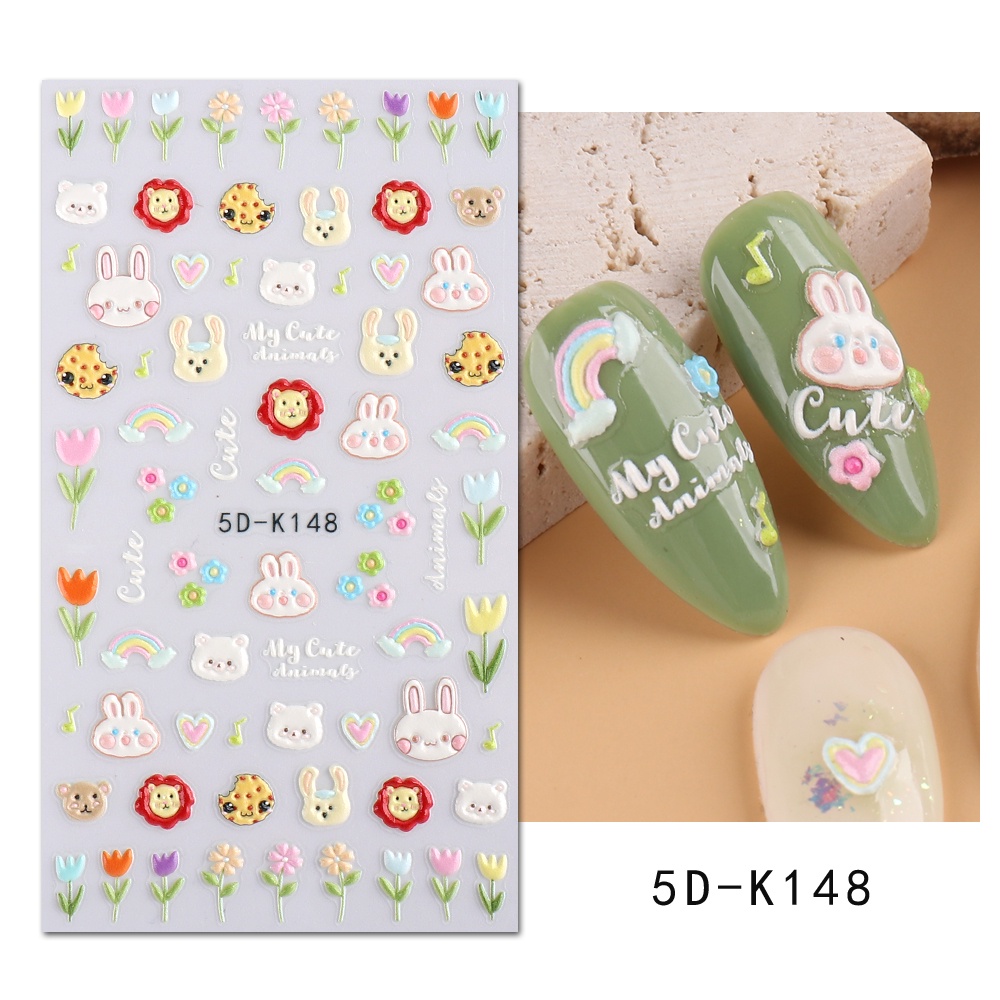 Miếng Dán Trang Trí Móng Tay 5D Dập Nổi Họa Tiết Hoạt Hình Dễ Thương