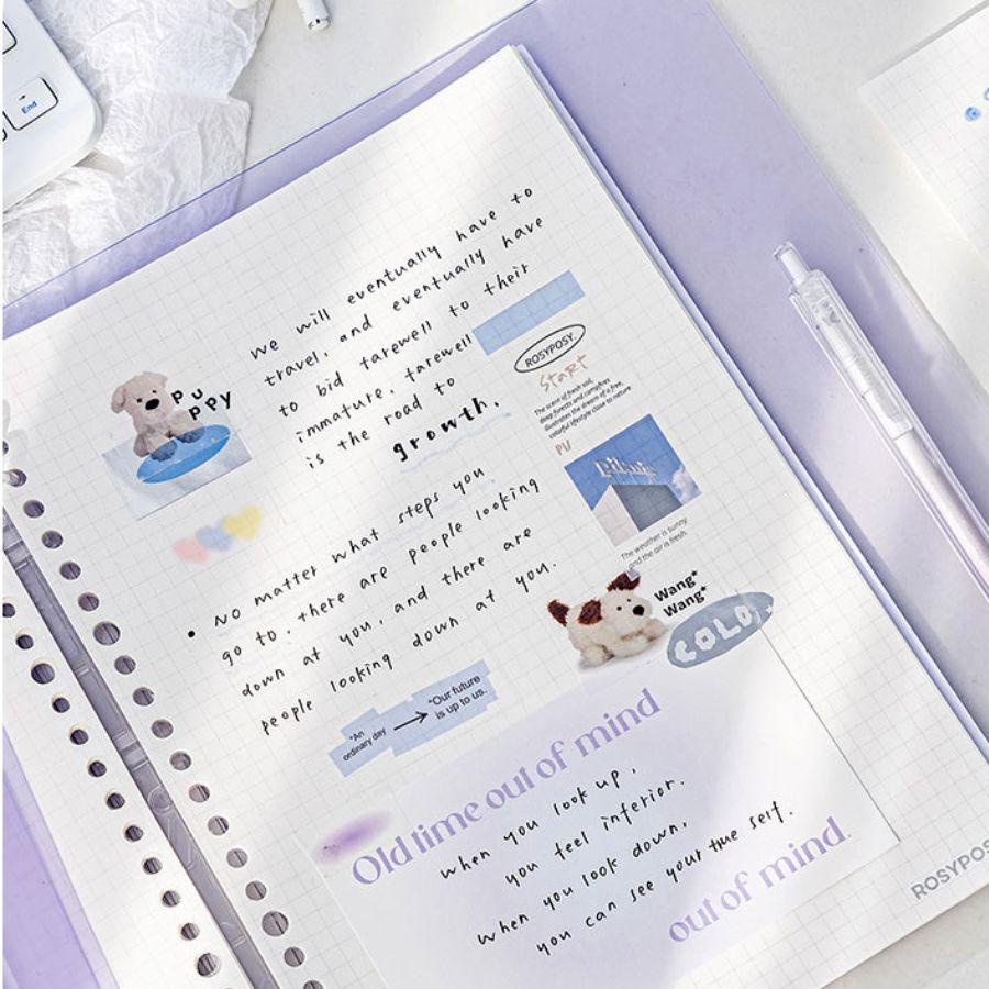 Sổ kèm tab phân trang, sổ còng nhựa Pastel S17 mix giấy caro, kẻ ngang, sổ còng trendy B5 nhiều màu