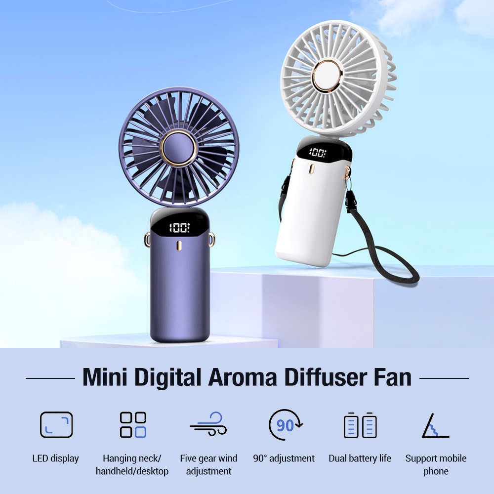 Quạt USB Mini Cầm Tay Hailicare 5 Tốc Độ Tùy Chỉnh Kèm Đèn Led Hiển Thị