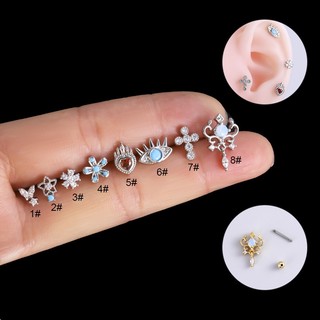 7uanX 1 Khuyên Tai Thép Không Gỉ Đính Đá Zircon Thời Trang