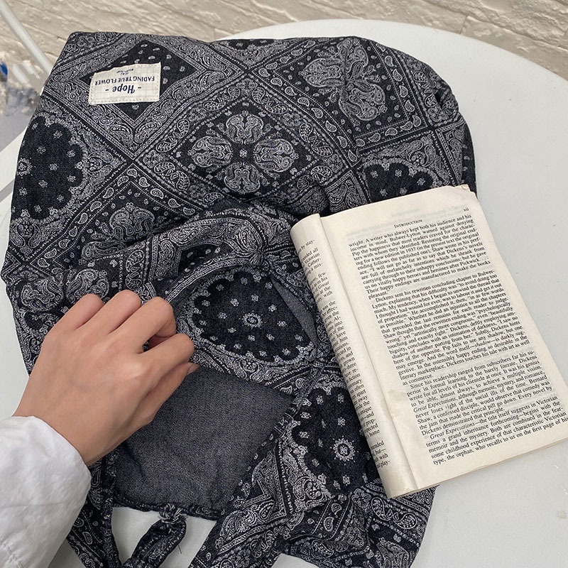 MISCHA Túi Xách Canvas Cỡ Lớn In Họa Tiết Phong Cách Retro Thời Trang Hàn Quốc Cho Nữ