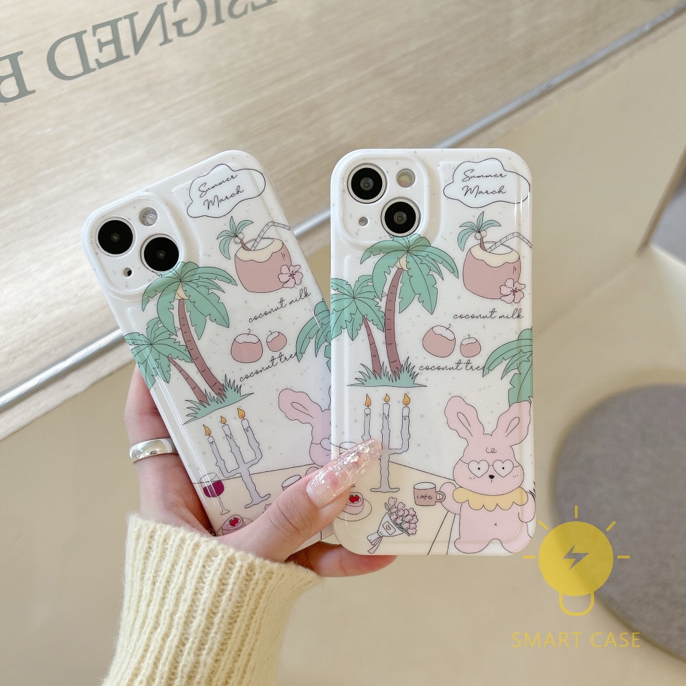 Case For iPhone 14 Pro Max [Coconut Tree Rabbit] Phone Case For iPhone 14 Pro Max Plus 13 12 Mini 11 X XS Max XR SE 8 7 Aesthetic Ins Newest Fashion Korean Style Retro Classic Cute Cartoon Couple Shockproof Protective TPU Cover Shell