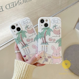 Case For iPhone 14 Pro Max [Coconut Tree Rabbit] Phone Case For iPhone 14 Pro Max Plus 13 12 Mini 11 X XS Max XR SE 8 7 Aesthetic Ins Newest Fashion Korean Style Retro Classic Cute Cartoon Couple Shockproof Protective TPU Cover Shell