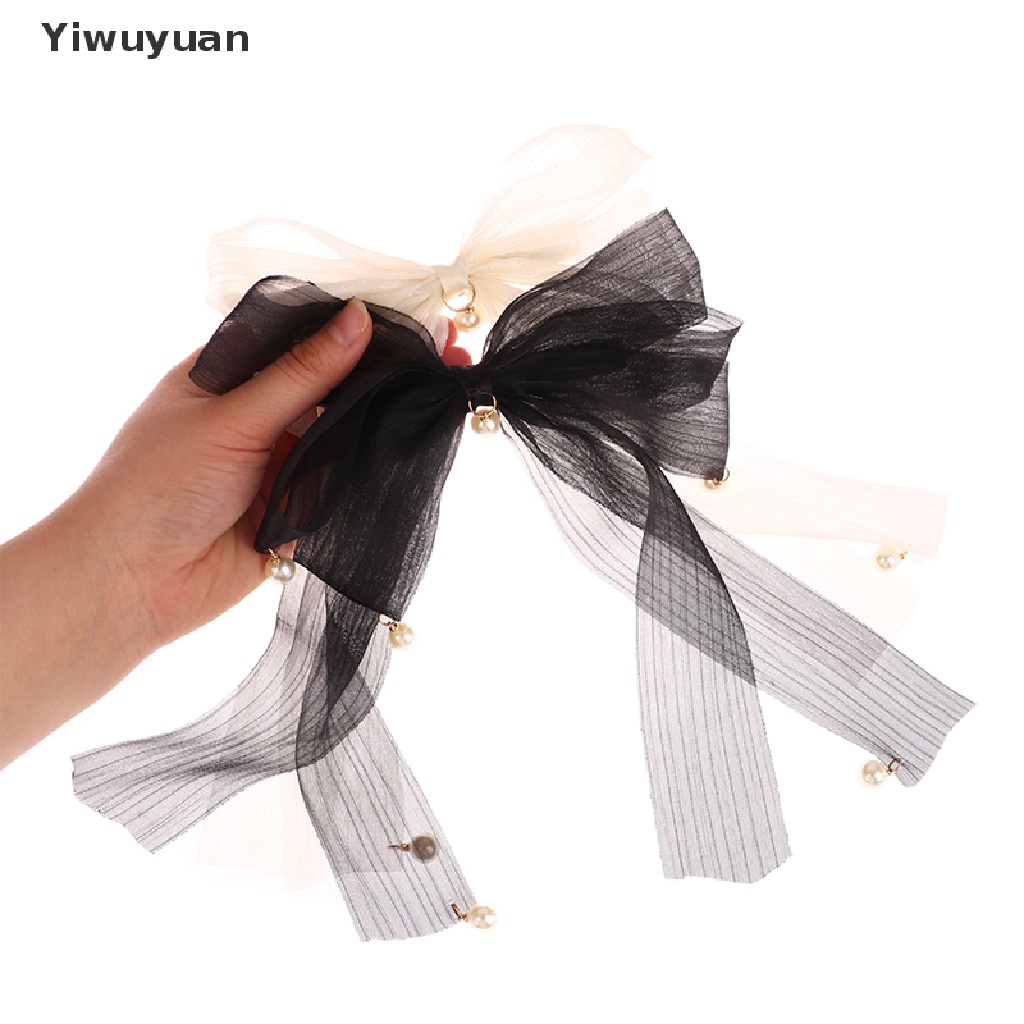 < Yiwuyuan > Kẹp Tóc Thắt Nơ Lưới Trắng Đen Mới Cho Nữ Giới Giảm Giá