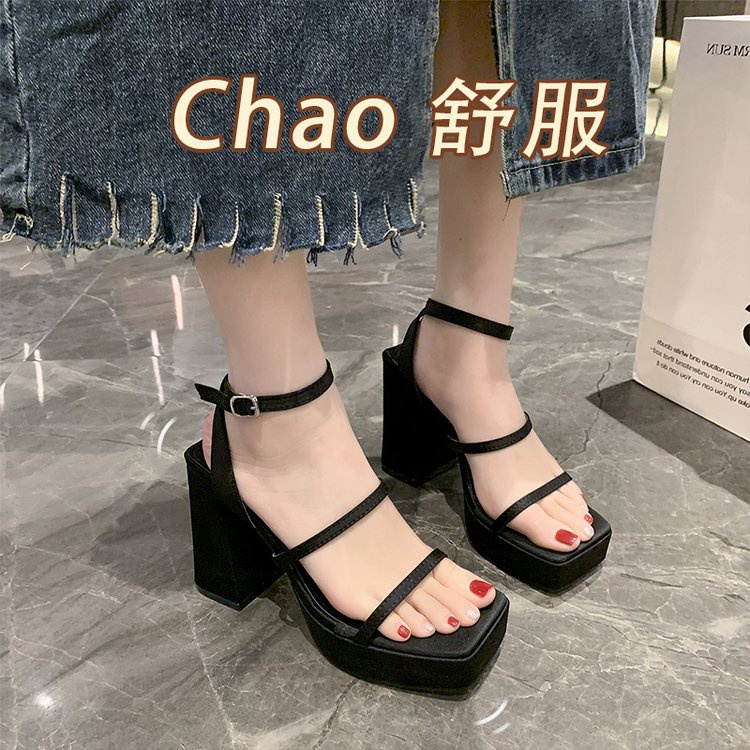 Sandal Cao Gót 8cm Hở Ngón Mũi Vuông Bằng Cao Su PU Phong Cách Hàn Quốc Thời Trang Mùa Hè Hàng Mới 2023