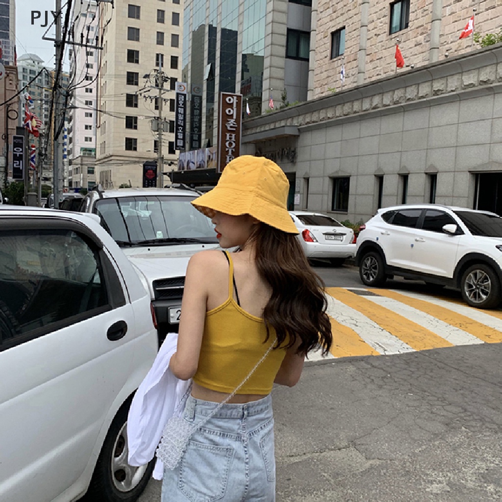 Pjy Áo Crop Top Không Tay Màu Trơn Gợi Cảm Cho Nữ