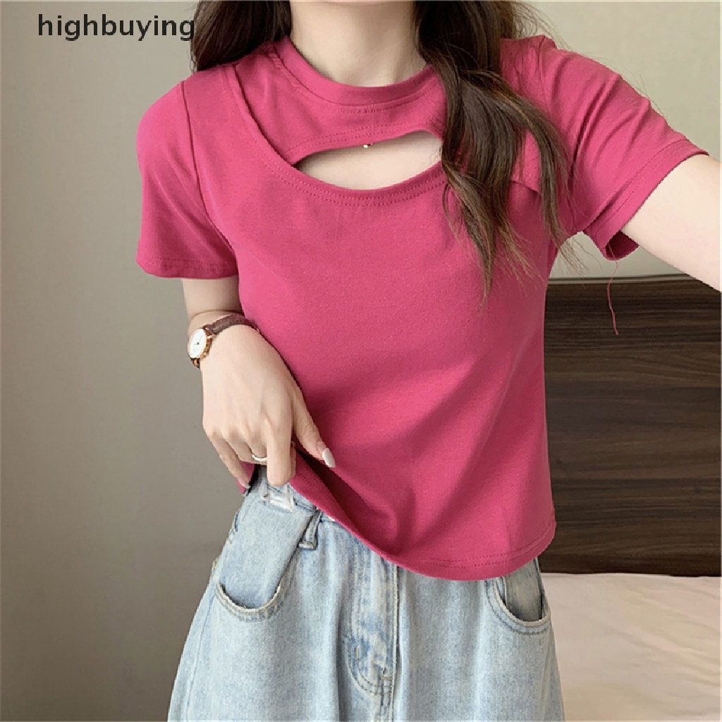 Áo Thun Tay Ngắn Cổ Tròn Màu Sắc Đơn Giản Cho Nữ