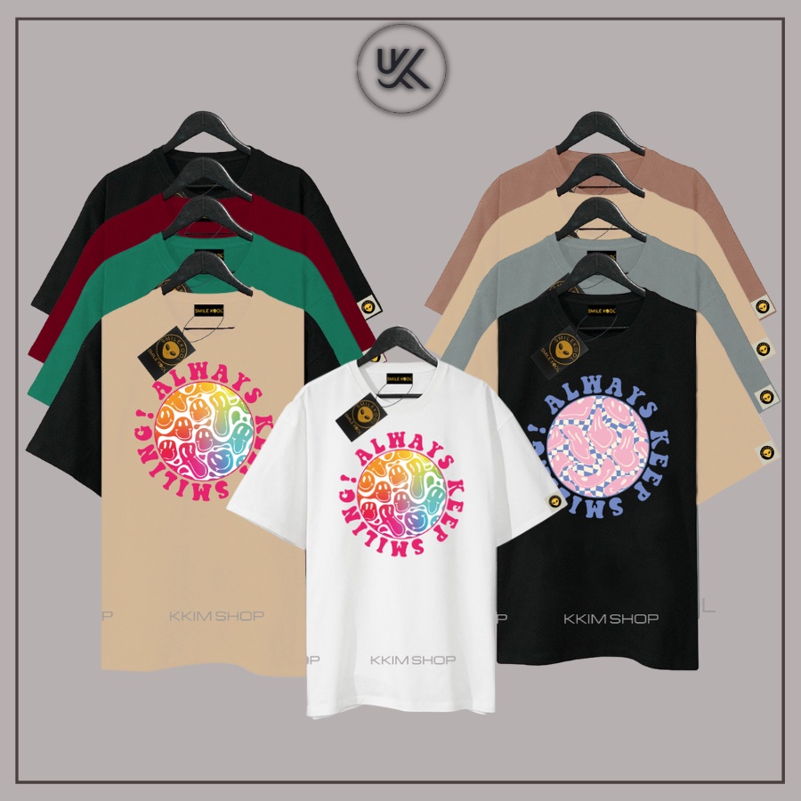 Áo Thun Tay Lỡ SMILE KOOL Phối Màu ,Form rộng oversize, unisex nam nữ, chất liệu Cotton