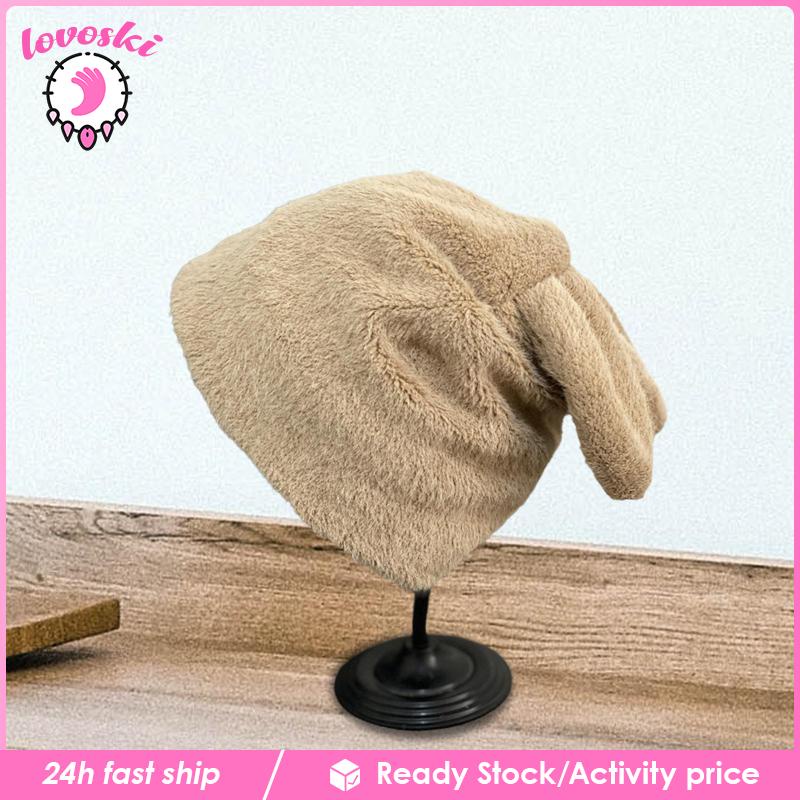 Mũ Beanie Dệt Kim Đính Tai Thỏ Giữ Ấm Mùa Đông