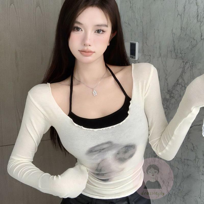 Áo Thun Nữ Dài Tay Cổ Yếm Hở Lưng Màu Sắc Nhuộm Độc Đáo