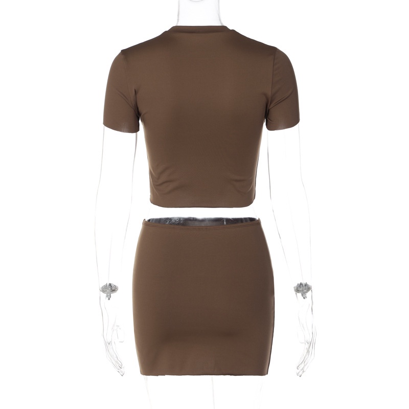 DUNEA Set Áo Thun Ngắn Tay Cổ Tròn + Chân Váy Lưng Cao Thời Trang Nữ