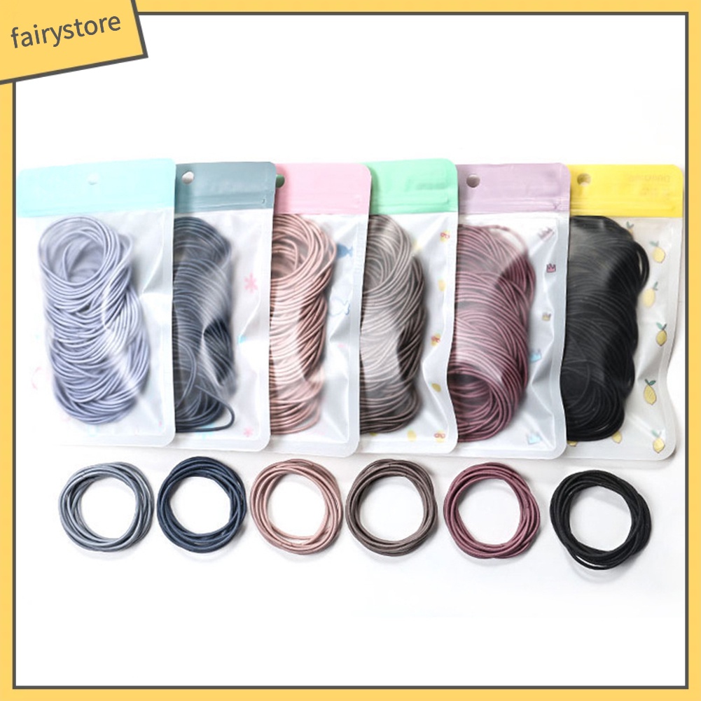 Set 4 / 100 Dây Cột Tóc Co Giãn Màu Trơn Thời Trang Cho Nữ