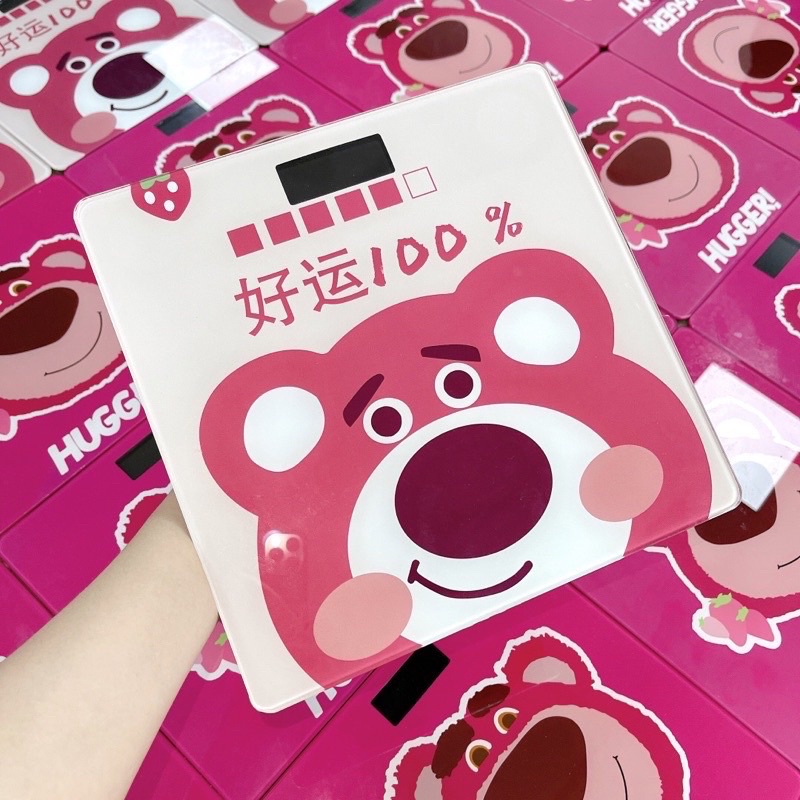 Cân điện tử sức khoẻ hình gấu hồng cute- Cân hình gấu dâu LOSTO theo dõi cân nặng gia đình độ chính xác cao
